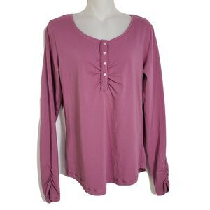 Matilda Jane Women’s Top Medium Cindy Ruched Henley Purple Pink Long Sleeve